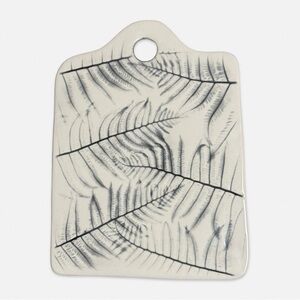 Crate & Barrel Gray Leaf Ceramic Cheese Charcuterie Board Serving Tray Platter